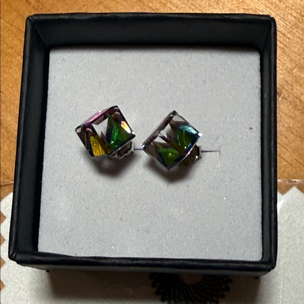 Elegant Multicolor 925 Silver Crystal Stud Earrings - Picture 3 of 16
